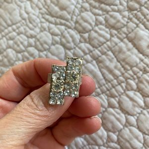 Vintage costume silver ring with rhinestones adjustable size